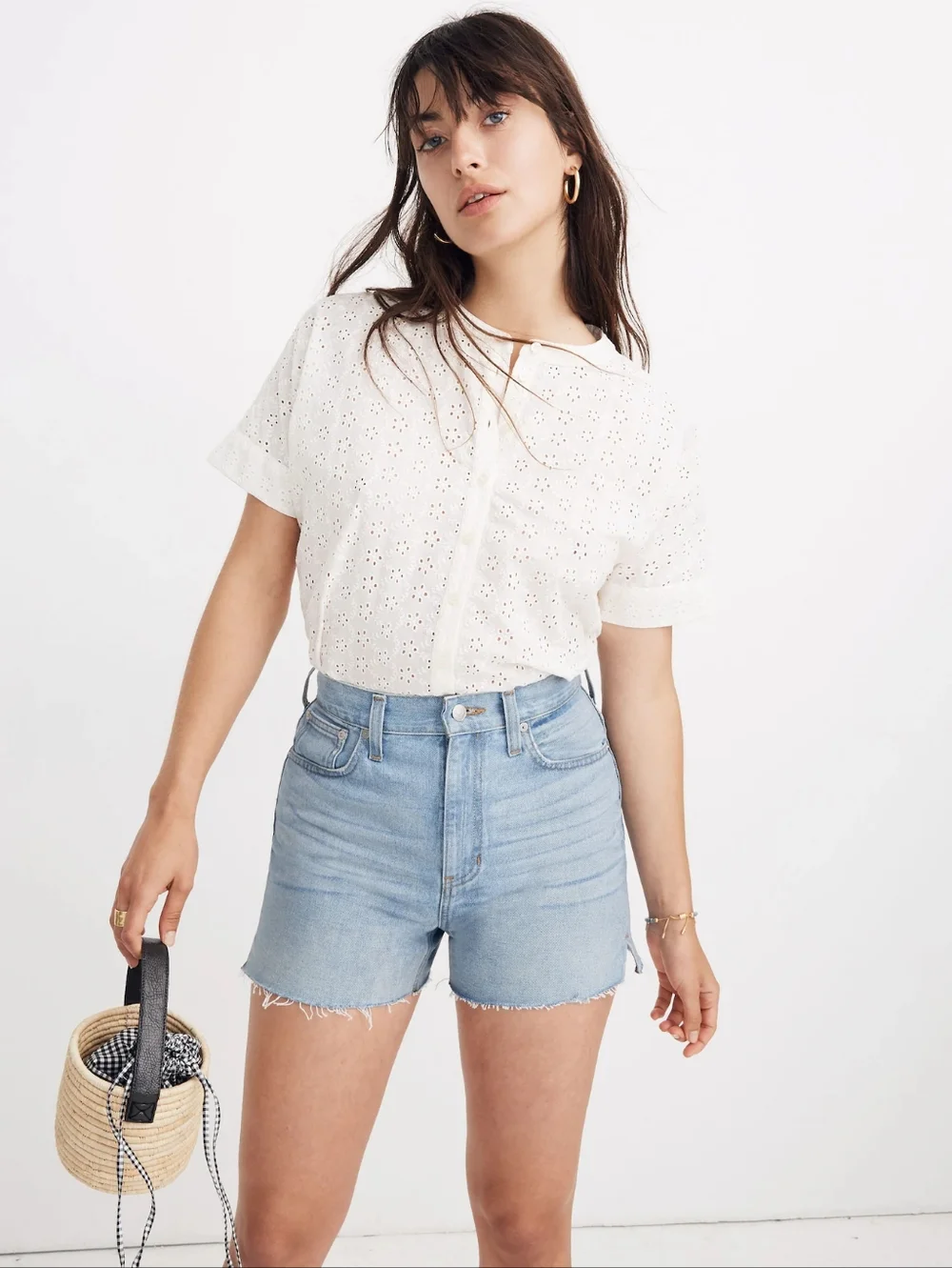 Madewell Eyelet Boxy Button Down Shirt M Lighthouse White Cotton Summer Top - Picture 1 of 12